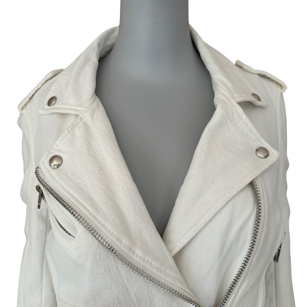 BLANKNYC Cropped Moto Bomber Jacket 100% Cotton “So Icy” White Style 68KG5172NOK - Picture 6 of 15